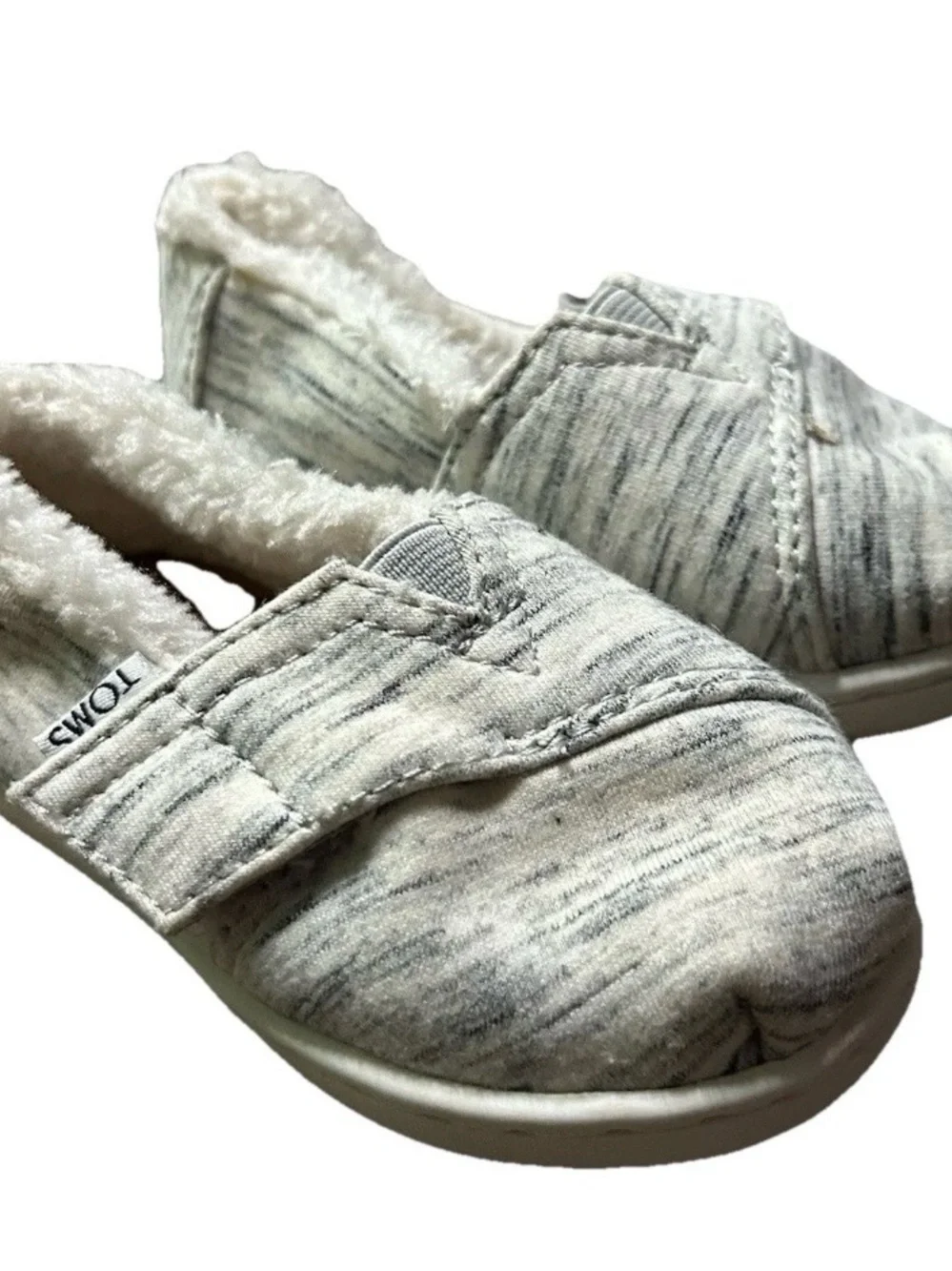 Toddler Girl White Grey Toms Slip On Shoes Size 5